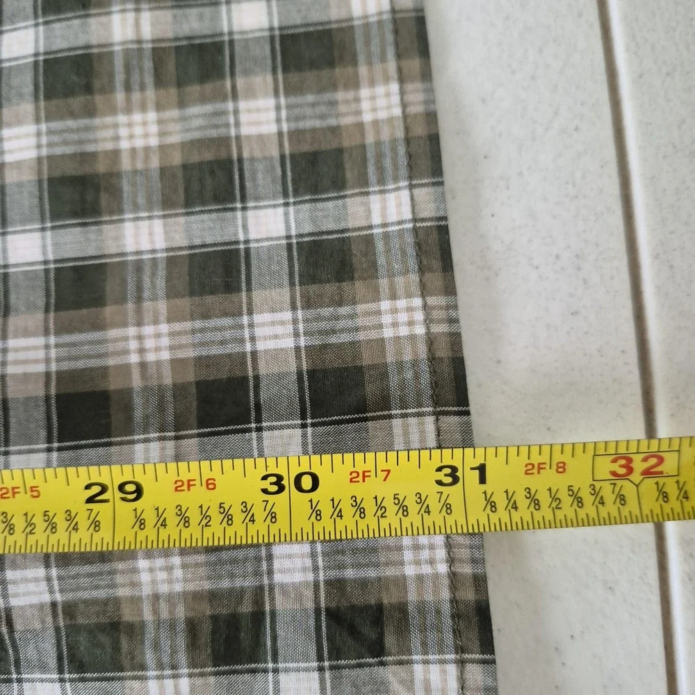 Banana Republic Shirt Mens 2XL Green‎ Plaid Untucked Fit Long Sleeve Organic